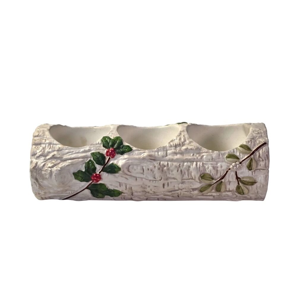 Yankee Candle Birch Log Tea Light Holder 3 Cup Holly Berry Winter Christmas Xmas